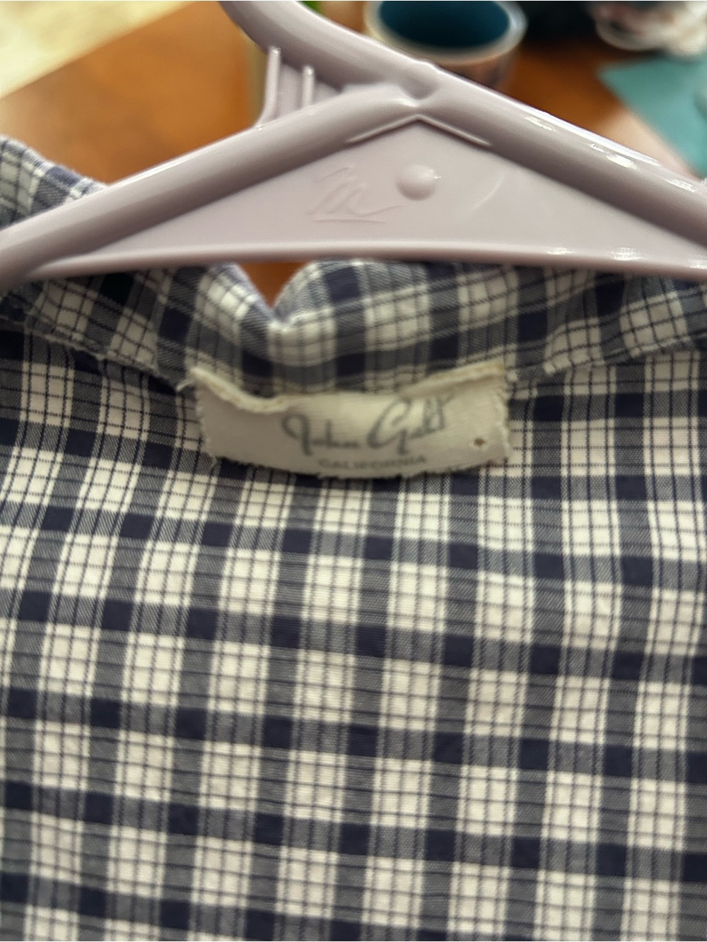 Brandy Melville Navy and White Checked Cap Sleeve Button-Down Top - Picture 3 of 3
